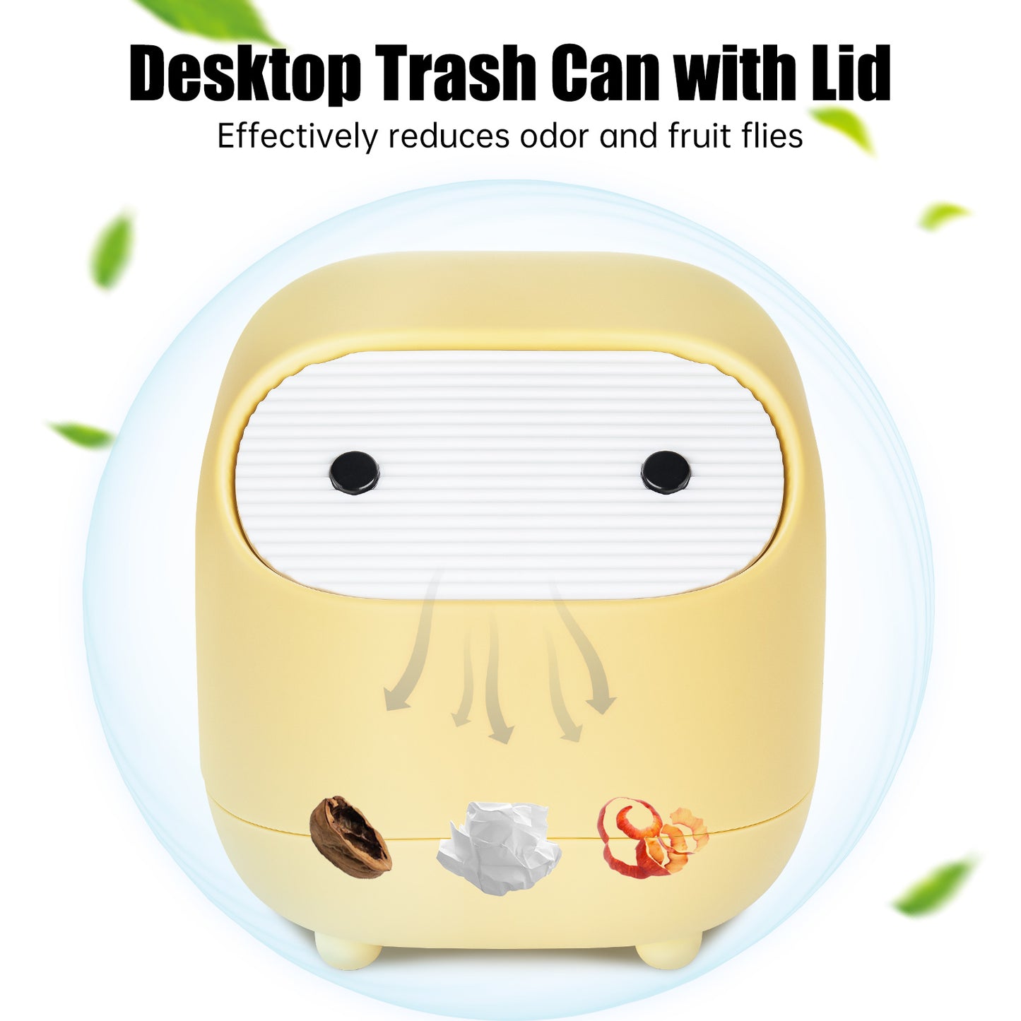 Mini Desktop Trash Can with Trash Bags, Press Open Lid Ninja Portable Plastic
