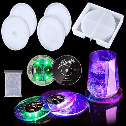 LED Light Up Coasters with Stand Resin DIY Silicone Molds (LEDs Sold Separately)