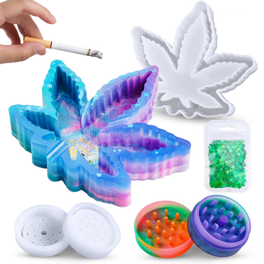 Epoxy Resin Casting Silicone Tray Mold (7.3?”x6.5?”x1.4?”) with Glitter Pack K