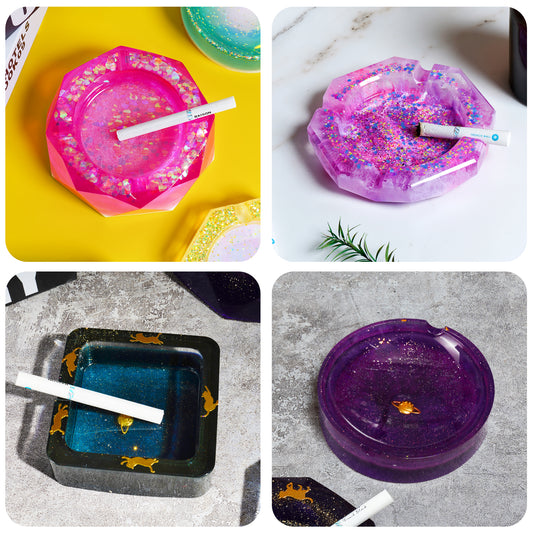 Epoxy Resin Silicone Molds Ashtray/Coaster 4 Shapes+9 Colors Glitter Powder Sq