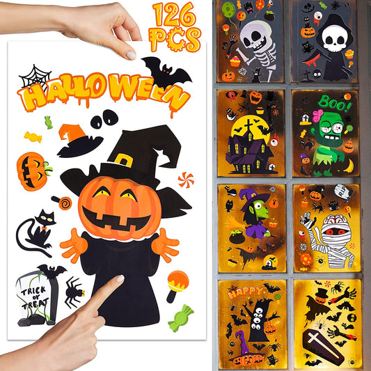 126PCS Cartoon Halloween Window Cling Decal Stickers Home Office School 6 Sheets