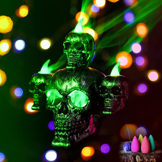Halloween Light Up Skull Incense Holder+80PCS Backflow Incense Cones+Tweezer Kit
