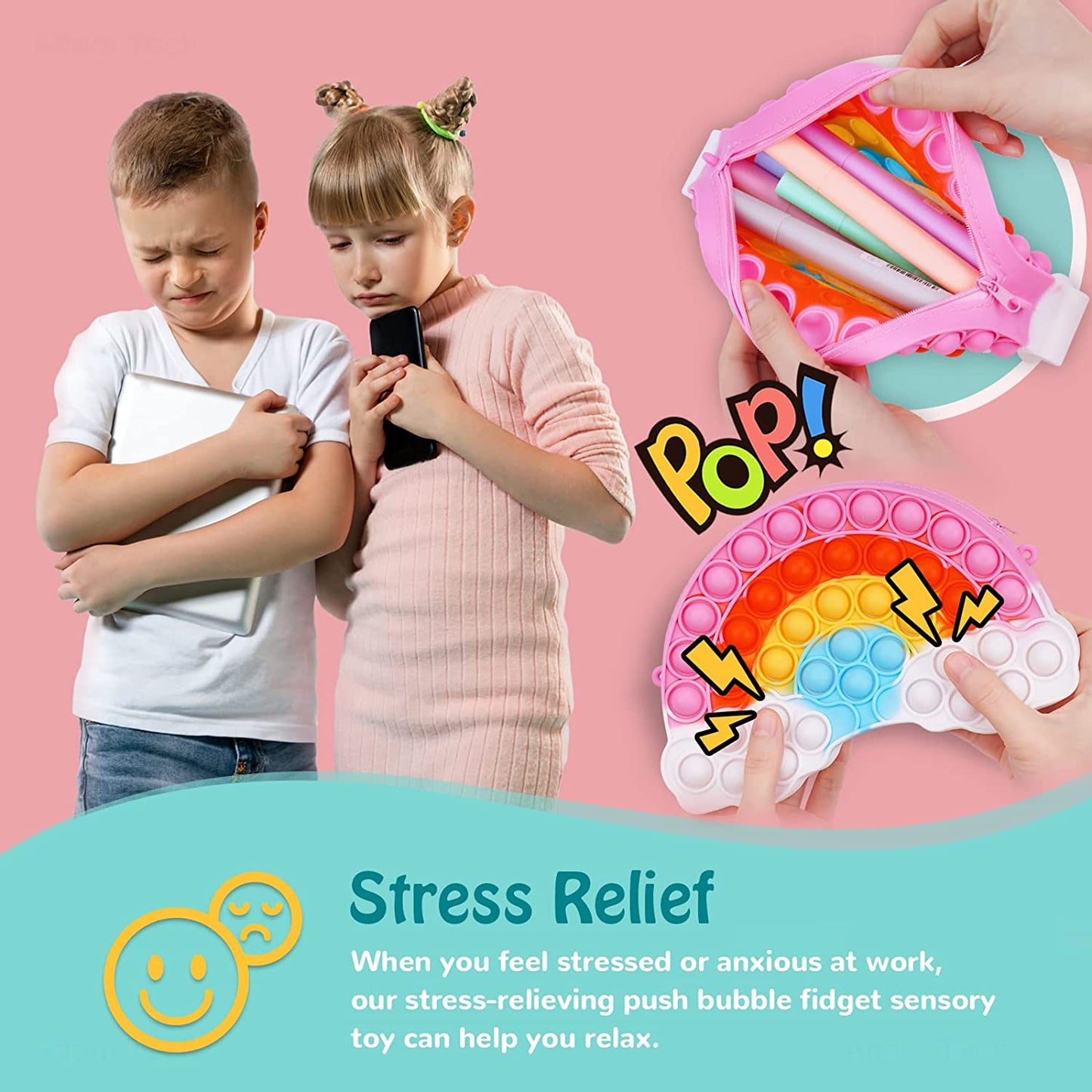 Rainbow Purse Push Pop Bubble Fidget Sensory Toy Colorful Shoulder Crossbody Bag