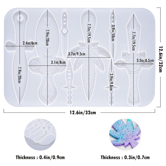 Daggers Epoxy Resin Silicone Mold Kit, Moon Phase Design Tool Mold with 8 Diff