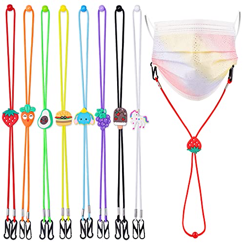 8PCS Adjustable Lanyards 13" Cartoon Elastic Mask Extension Cord Clips