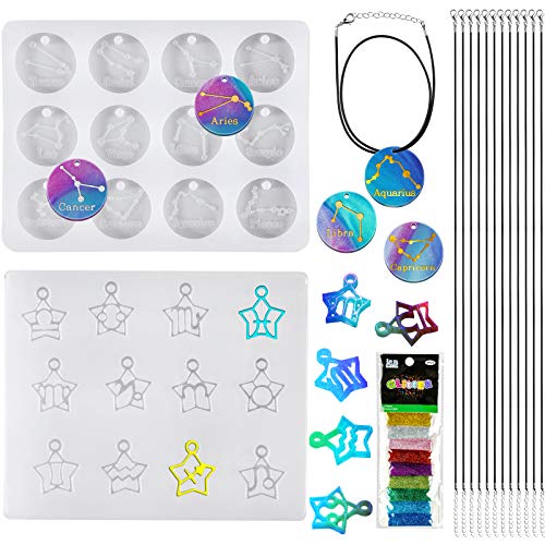 NiArt Resin Silicone Molds 12 Constellations+12 Zodiac Star Signs+Glitter+Cords