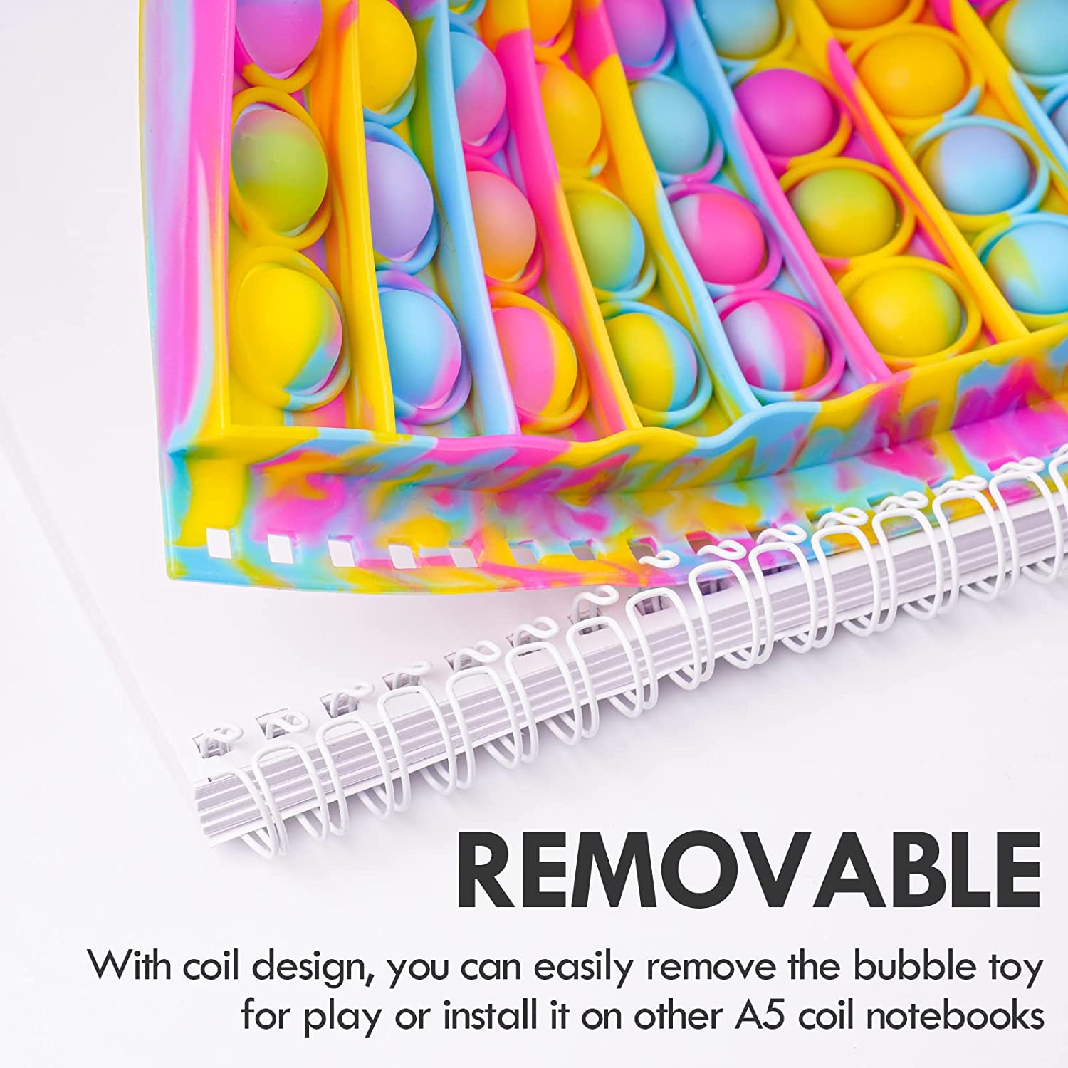 Fidget Spiral Notebook Push Pop Bubble Toy A5 Journal 80 Sheets Silico ...