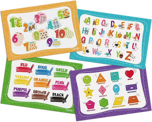 Educational Placemats Kids Reusable Washable Toddler Placemats for Learning 4PCS