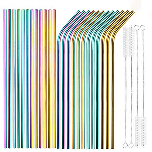 [24 PCS] Value Pack Reusable Stainless Steel Straws in Bulk Extra Long 10.4 inch