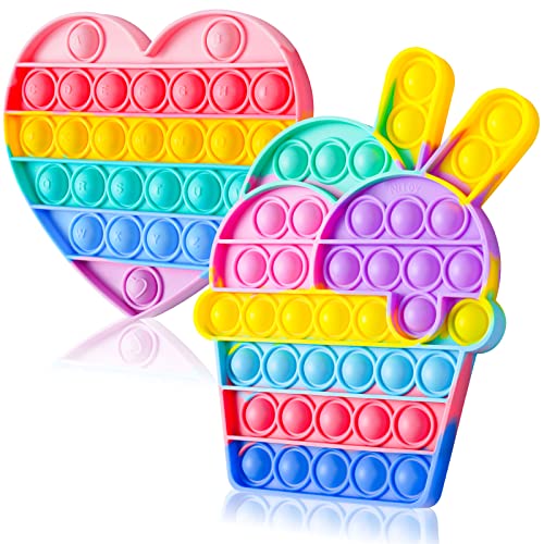 2-Pack Bubble Pop Fidget Toys Silicone Rainbow Push Sensory Toy Set, Stress Re