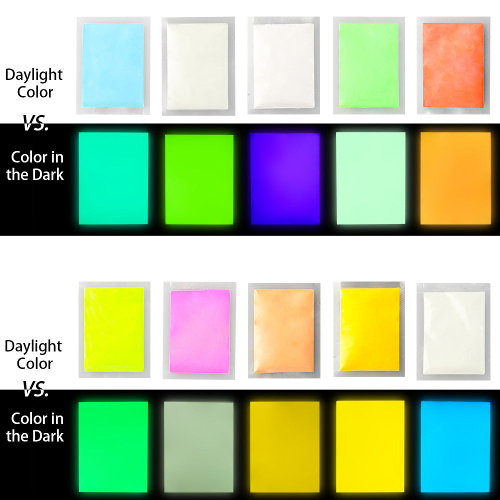 [100 G/3.5 OZ] Glow in The Dark Pigment Powder 10 Colors Neutral UV Fluorescent