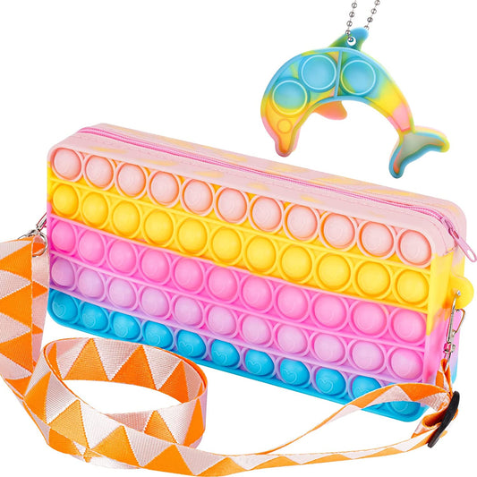 Push Pop Bubble Handbag Fidget Sensory Toy Dolphin Keychain Multicolor Purse