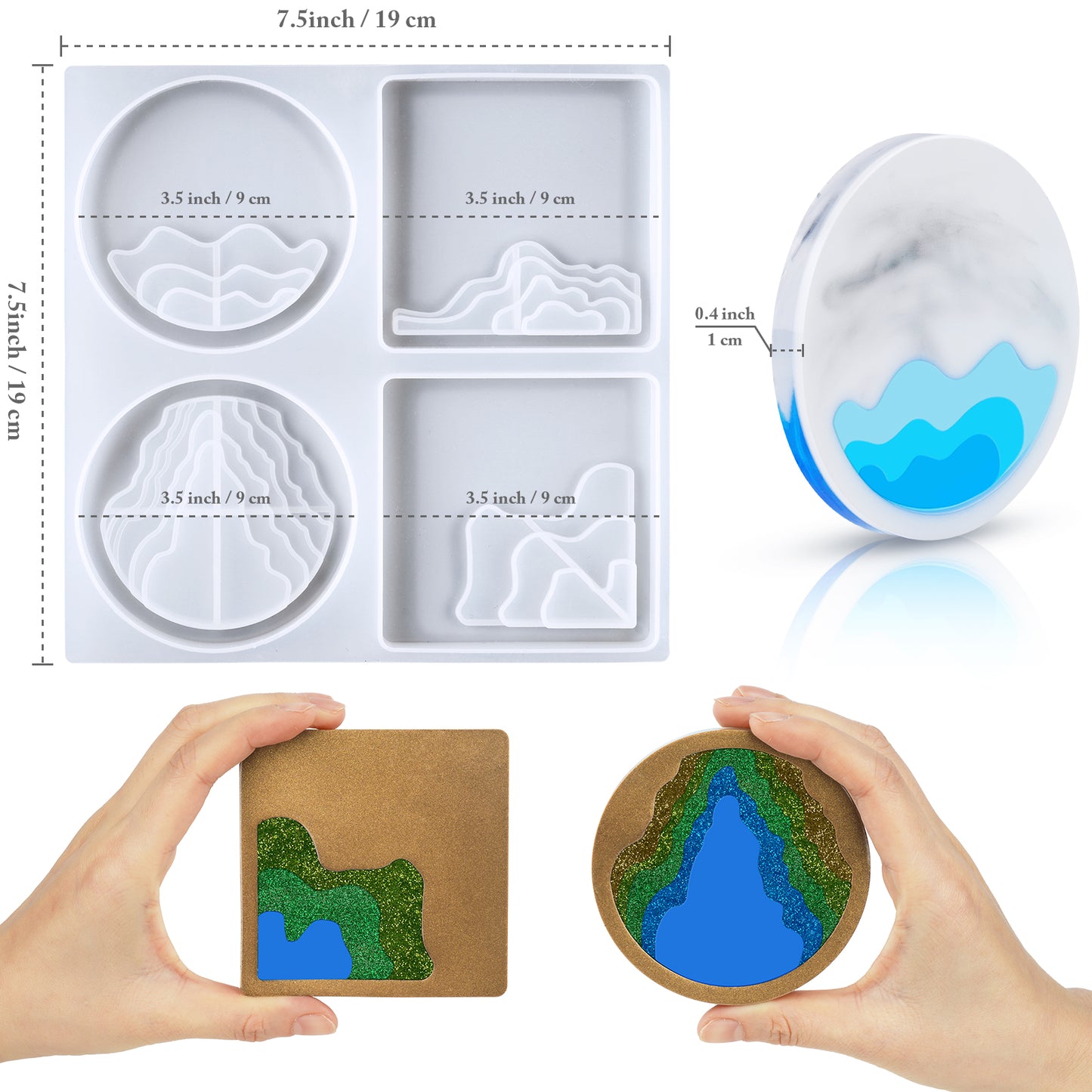 Coaster Epoxy Resin Casting Silicone Molds Mountain River 4PCS DIY Agate Art H