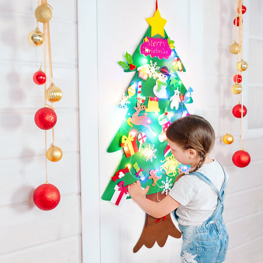 DIY Christmas Tree Felt Toy LED String Lights Decoration 37PCS Door Wall Hanging