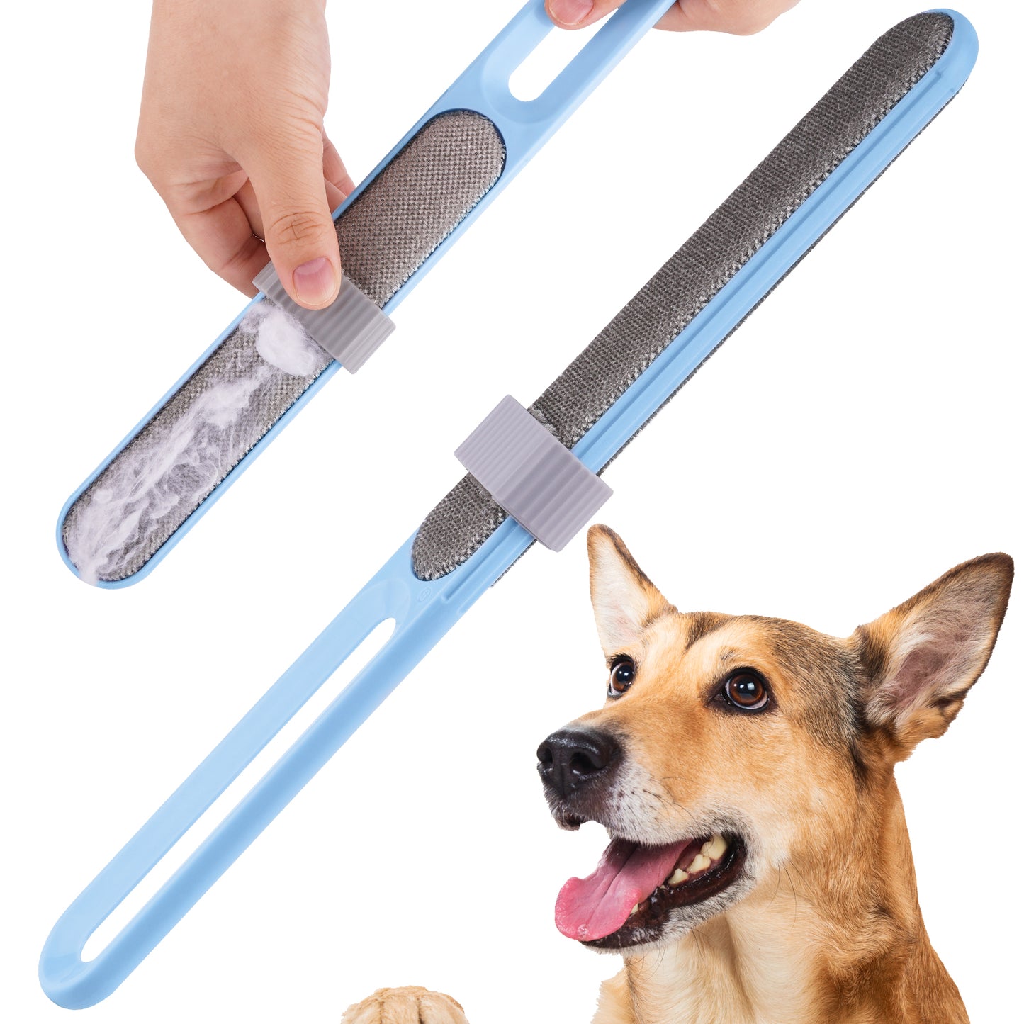 Double-Sided Pet Hairbrush Self-Cleaning Hoop Reusable Lint Hair Remover (Blue)