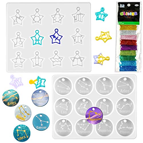 2PCS Astrology Horoscope DIY Epoxy Resin Casting Soft Silicone Molds Jewelry Nec