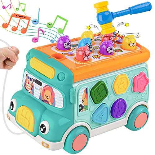 Pull Bus Toy with Lights & Sound, Musical Learning Toys for Toddlers 3+