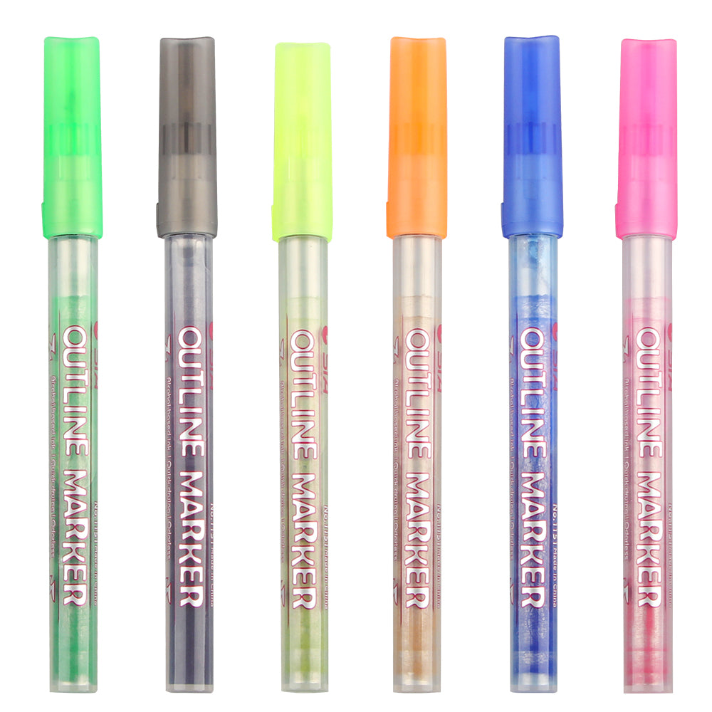 Super Squiggles Self-outline Markers Metallic Pens, 6 Colors 2mm Nylon Tip