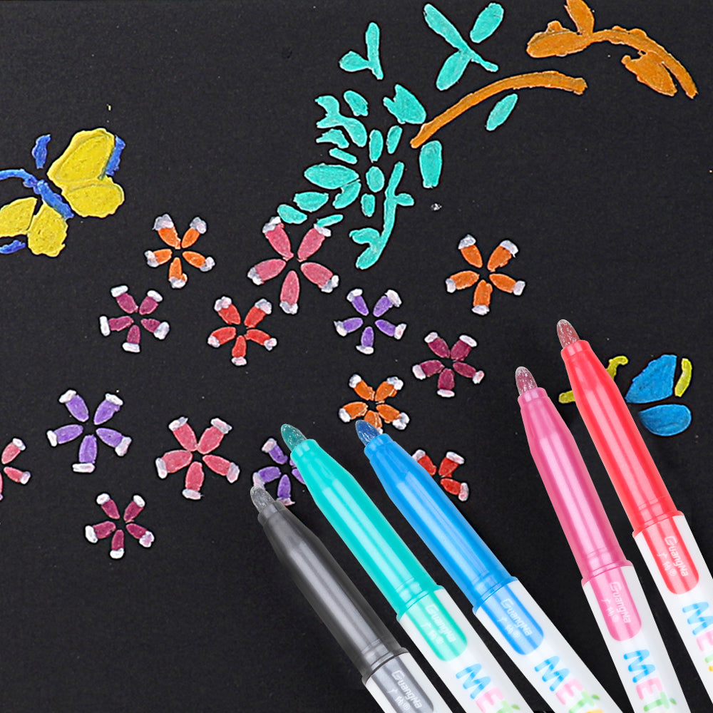 Metallic Marker Pens 12 Assorted Color 2mm Fine Tip, Sheen Glitter Painting Pen