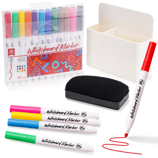 Whiteboard Magnetic Dry Erase Marker Holder Set 12 Assorted Colors Fine Dry Er