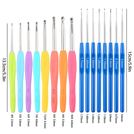 [0.6 - 6mm] Small Crochet Hooks Set, Ergonomic Anti-Slippery Hard Plastic Handle