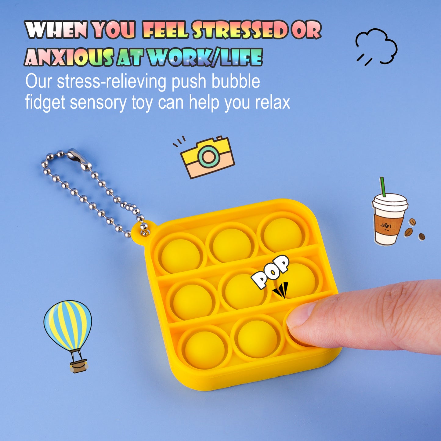 Fidget Pack 3PCS Push Pop Bubble Fidget Toy Keychains Mini Sensory Toy Stress