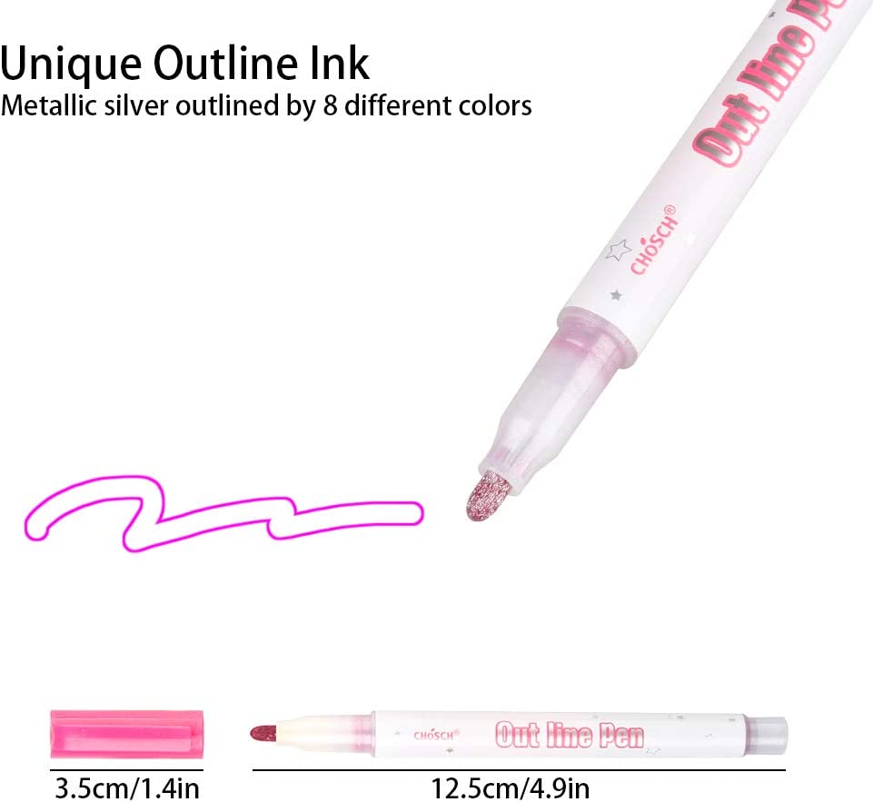 Super Squiggles Double Line Outline Marker, Self-outline Metallic Markers, Paint