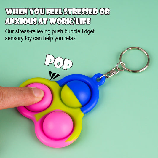 Fidget Pack 3PCS Mini Push Pop Bubble Fidget Sensory Toy Keychains