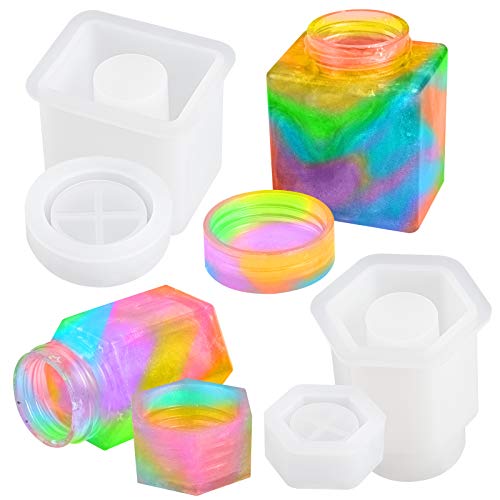 Epoxy Resin Silicone Molds DIY Casting Wide Mouth Screw-On Cap Jar (2 Pack)