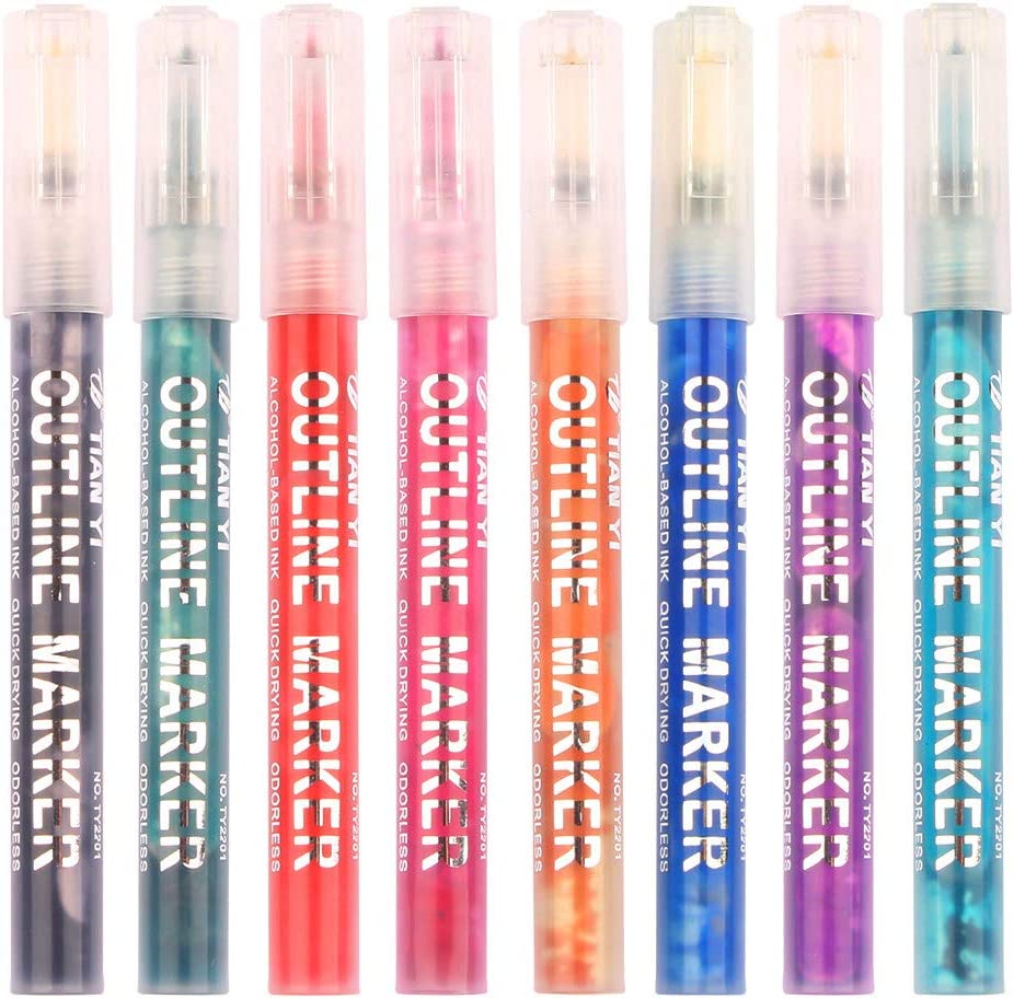 Super Squiggles Self-outline Markers Metallic Silver, Double Line Outline Marker