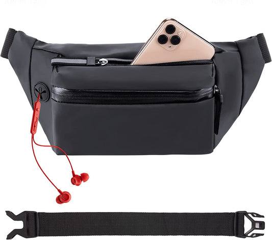 Large Unisex Crossbody Fanny Pack 3 Zipper Pockets Adjustable Strap for Sports