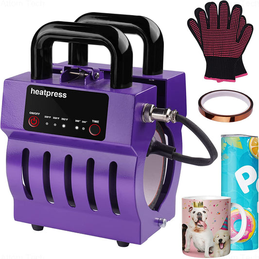 Mini Mug Heat Press Machine for 10-11oz Coffee Mugs Tumblers Free Gloves & Tape