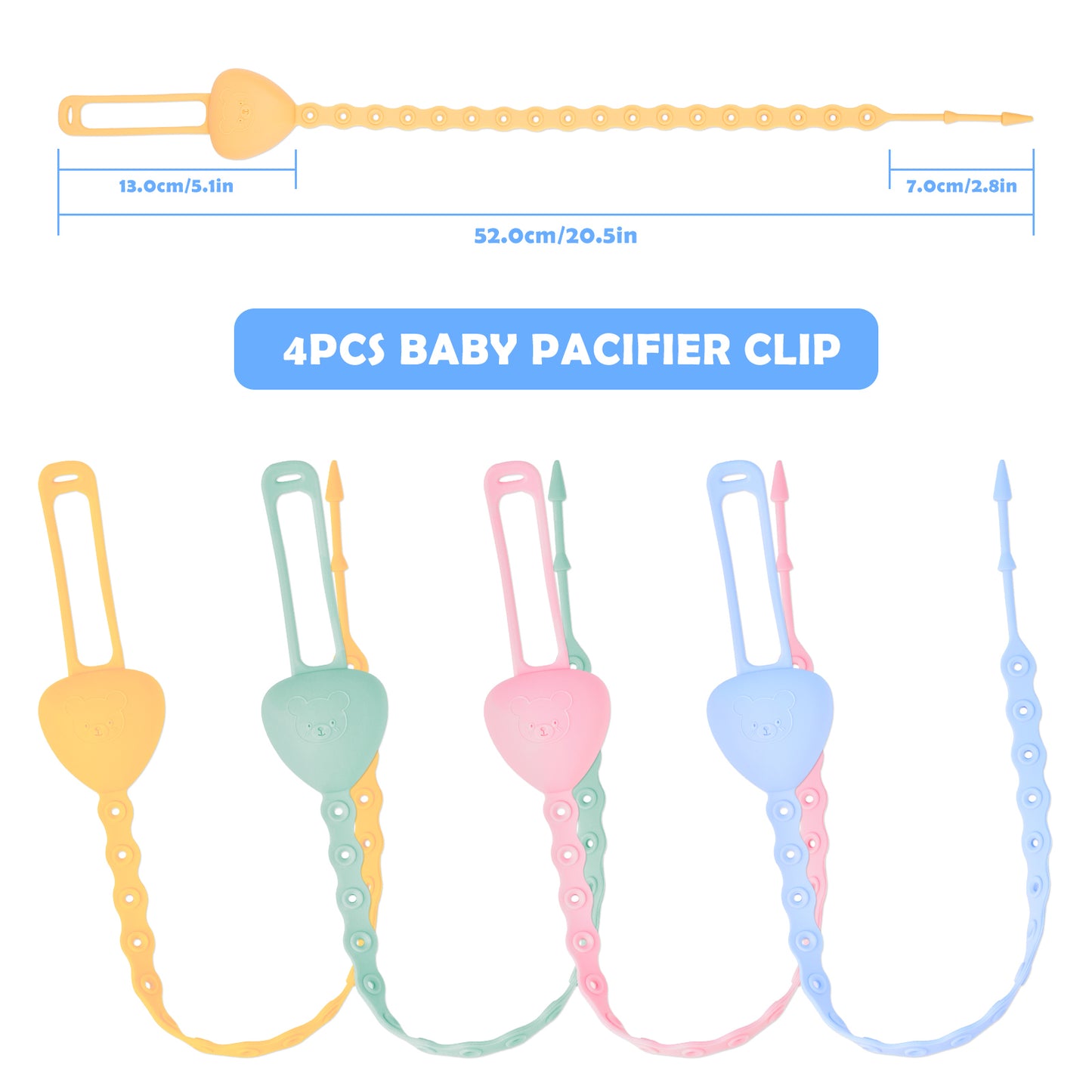 4-Pack Silicone Baby Pacifier Clip Holder Stretchable Toy Safety Straps, Unive