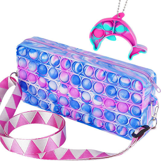 Push Pop Bubble Purse Fidget Sensory Toy Dolphin Keychain Multicolor Pop Handbag