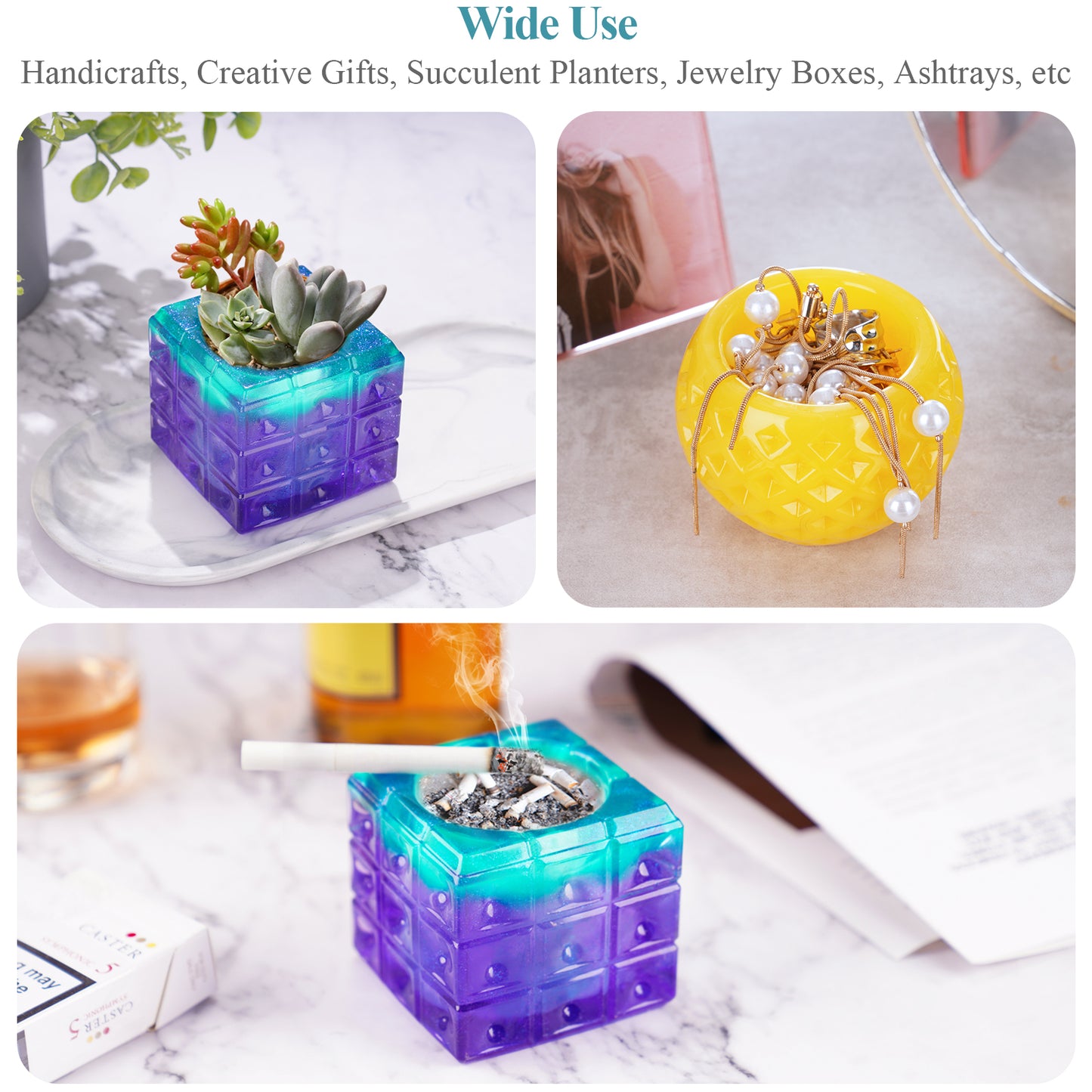 DIY Epoxy Resin Casting Candle Holder Silicone Mold Kit with Silver Glitter Pa