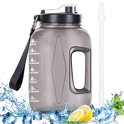 75OZ/2.2L Sports Water Jug Straw Water Bottle with Motivational Time Marker
