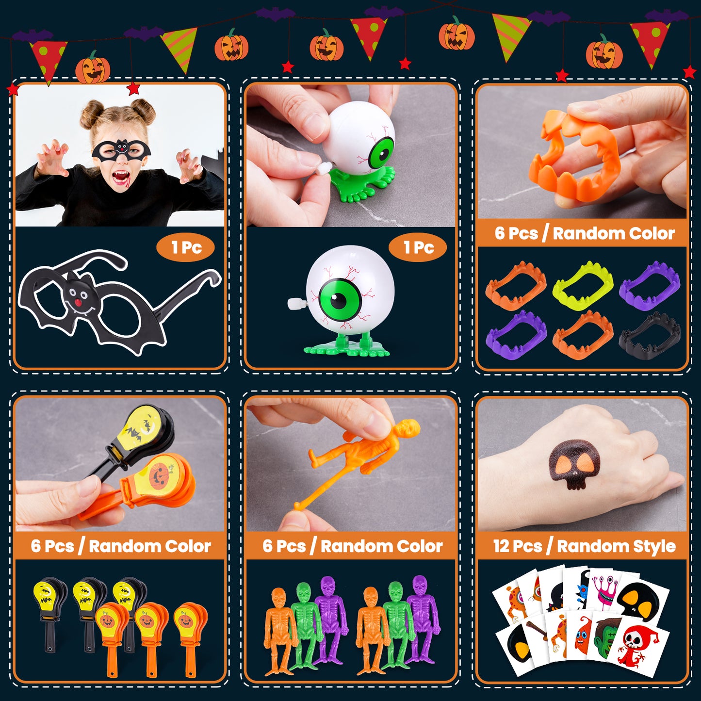 Halloween Party Toys 100PCS Assortment Super Fun Party Favors Box Trick or Treat