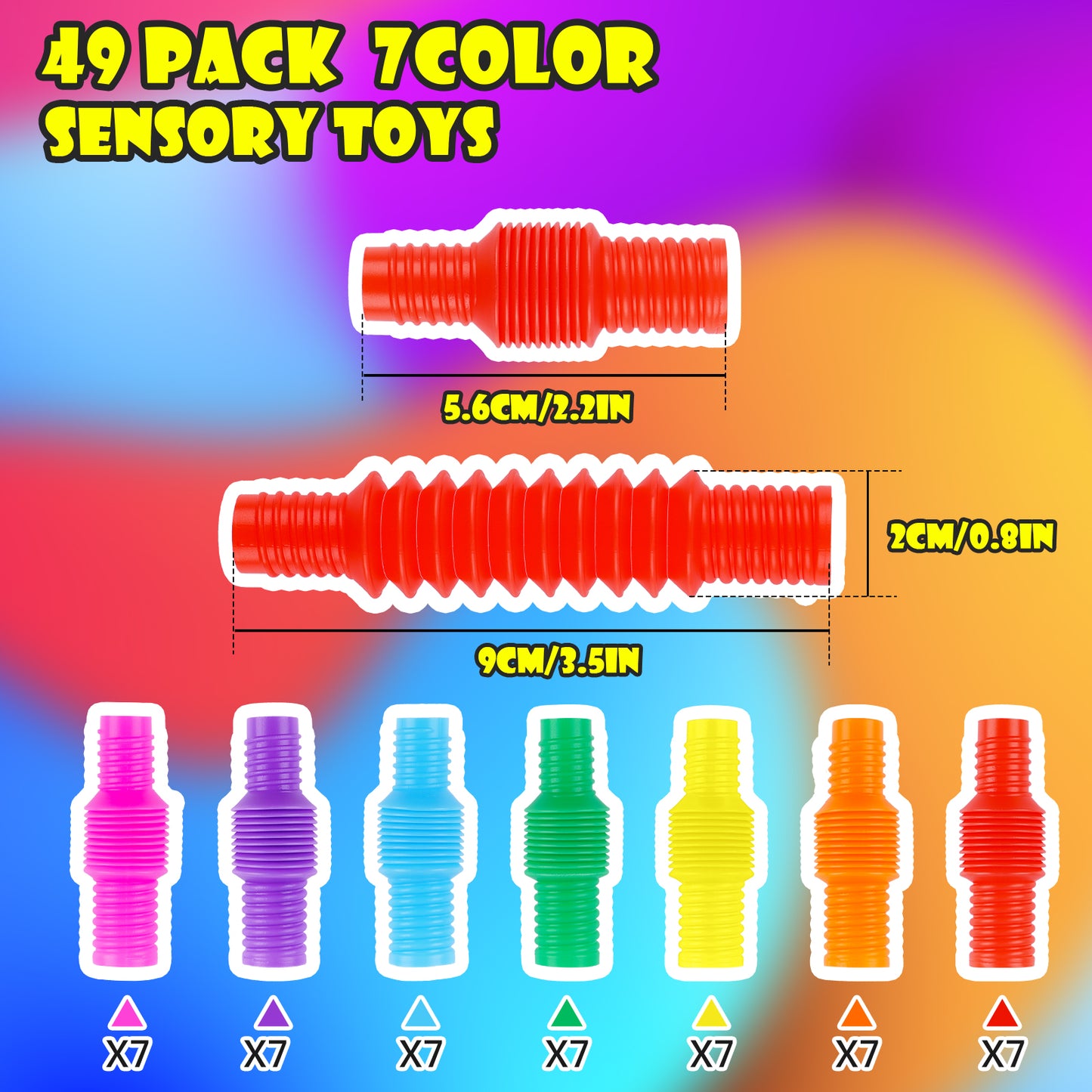 49PCS Mini Pop Tube Sensory Fidget Toy Set, Multicolor 0.8" Stretchable Pipe P