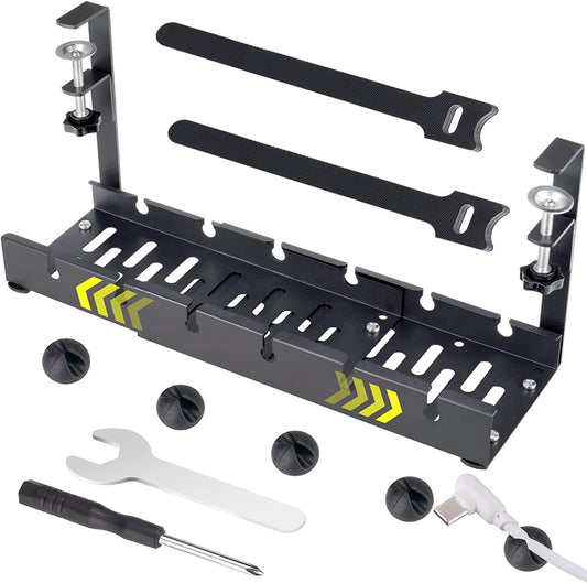 Under Desk Cable Management Tray 12" Metal Retractable Cord Organizer No Drill