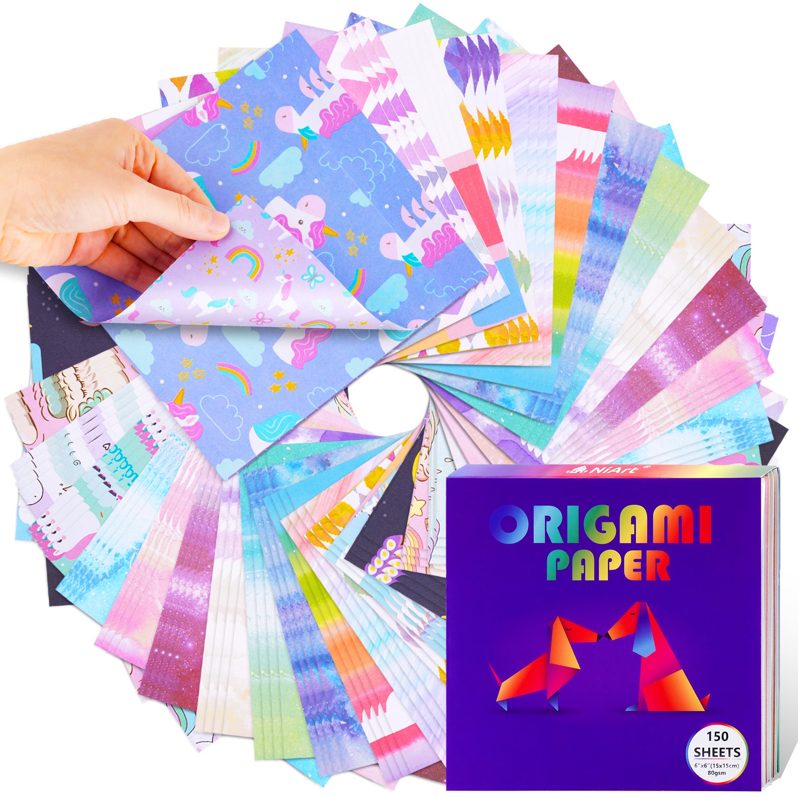 Origami Paper Kit 150 Sheets Double-Sided 6x6 inch, 18 Beautiful Desig ...