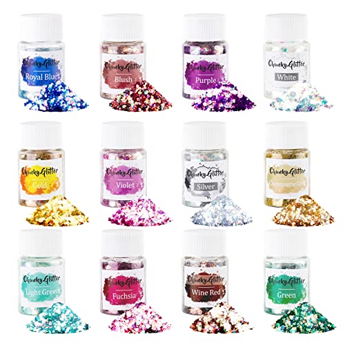 Holographic Chunky Glitters 12 Colors Sequins DIY Art Craft Cosmetic 0.35oz Each