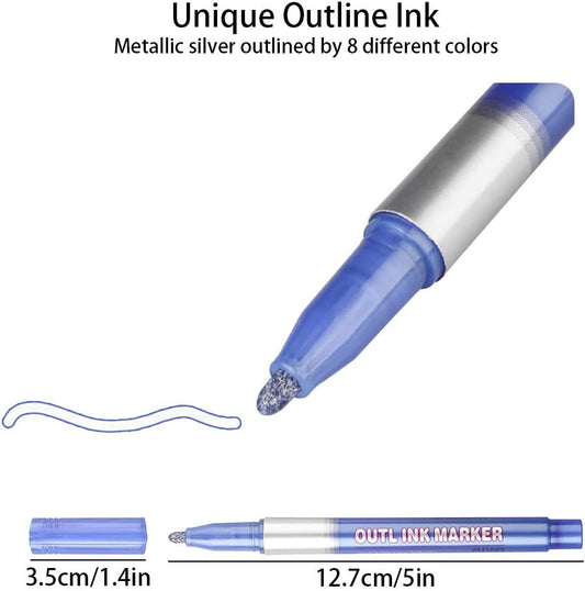 Self-outline Metallic Markers, Outline Marker Double Line Pen Journal Pens Color