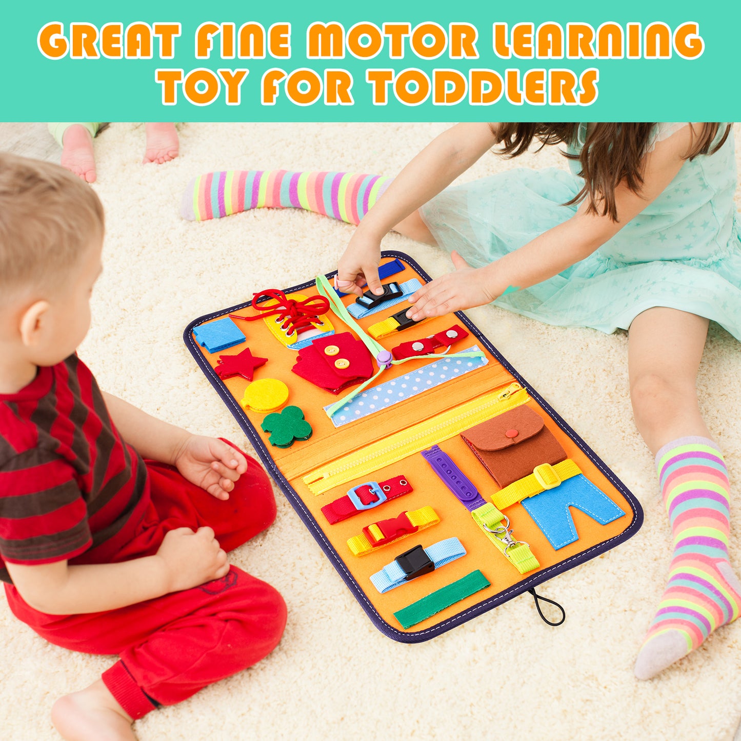 Kids Busy Board Activity Sensory Toy Fine Motor Skills, 19-In-1 Quiet Felt