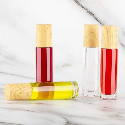 20-Pack 10mL Ultra Thick Clear Glass Essential Oil Roller Bottles w/Wood Grain P
