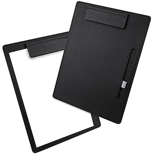 Magnetic Clip Writing Clipboards 13"x10" A4 Size Holder 2PCS PU Leather (Black)