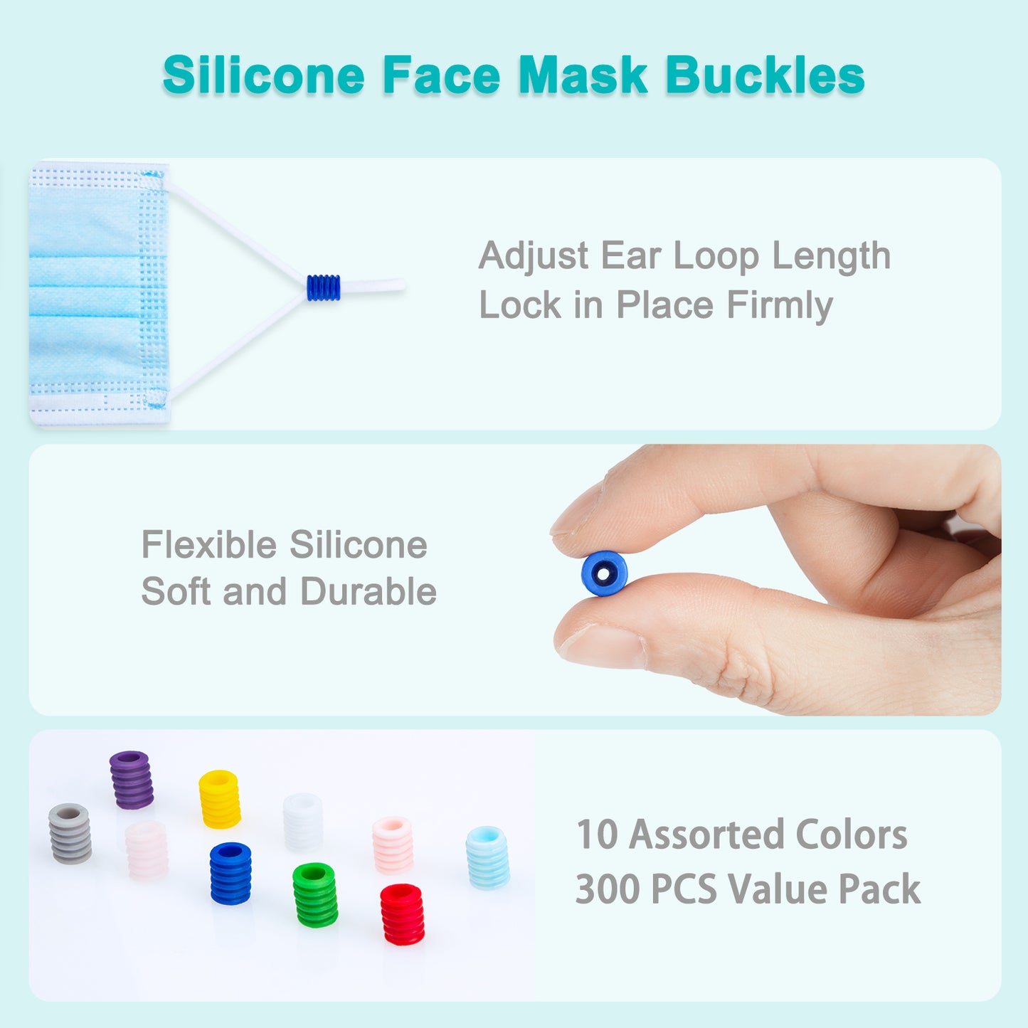 (300PCS Buckles+2PCS Needle Threaders) DIY Protection Value Pack, 10 Colors Reu