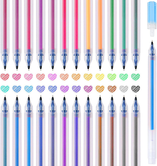 Colored Gel Pens 24 Colors Ink 0.5mm Fine Point Ball Point Pen 25% More Ink