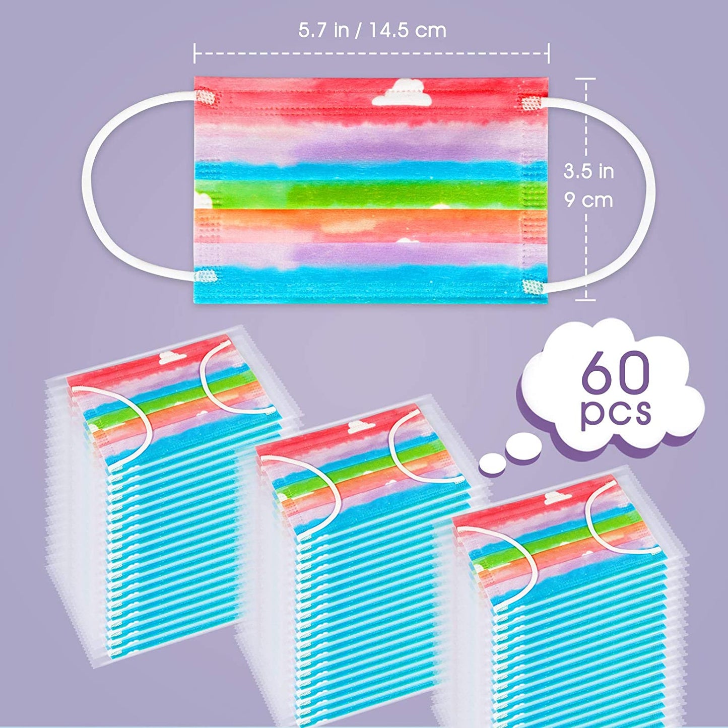 Kids' 60PCS Disposable Rainbow Watercolor Cloud Pattern Individually Wrapped