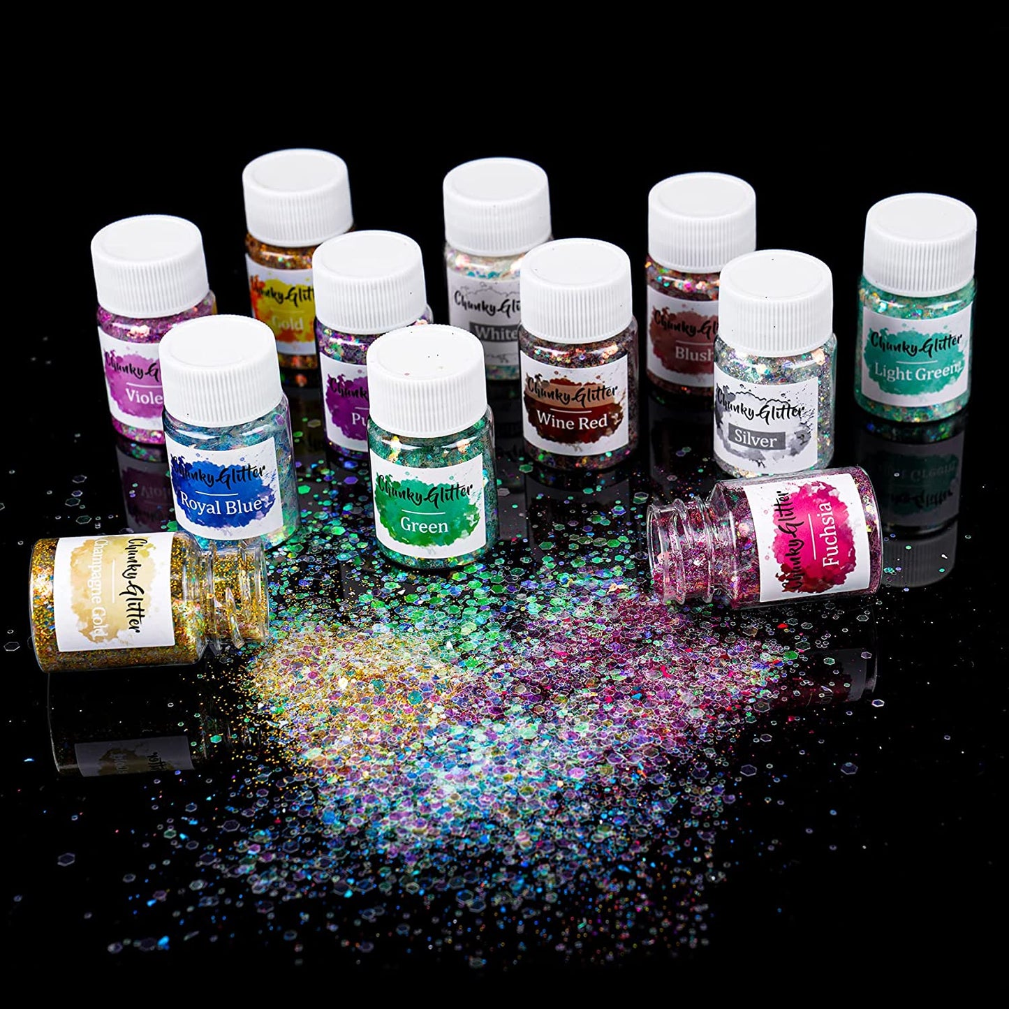 Holographic Chunky Glitters 12 Colors Sequins DIY Art Craft Cosmetic 0.35oz Each