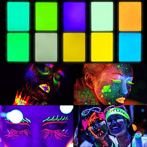 [100 G/3.5 OZ] Glow in The Dark Pigment Powder 10 Colors Neutral UV Fluorescent